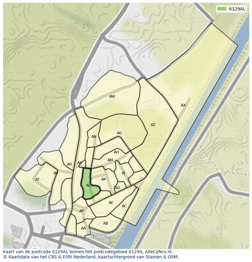 Afbeelding van het postcodegebied 6129 AL op de kaart.