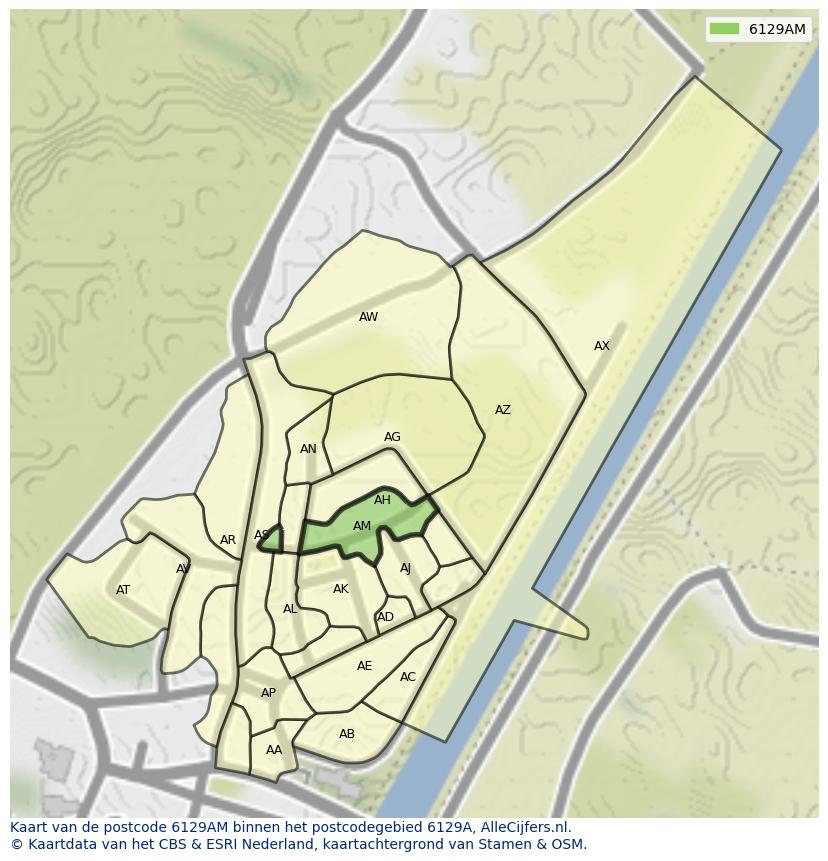 Afbeelding van het postcodegebied 6129 AM op de kaart.