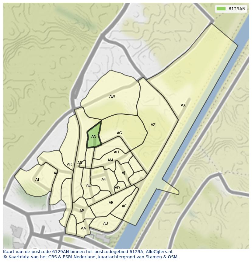Afbeelding van het postcodegebied 6129 AN op de kaart.