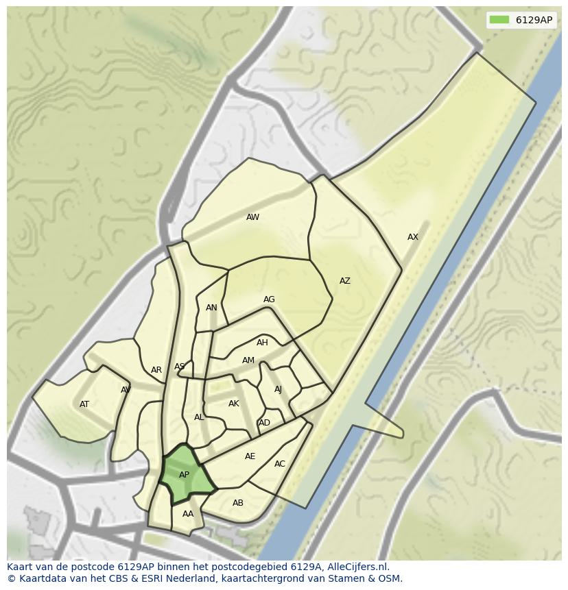 Afbeelding van het postcodegebied 6129 AP op de kaart.