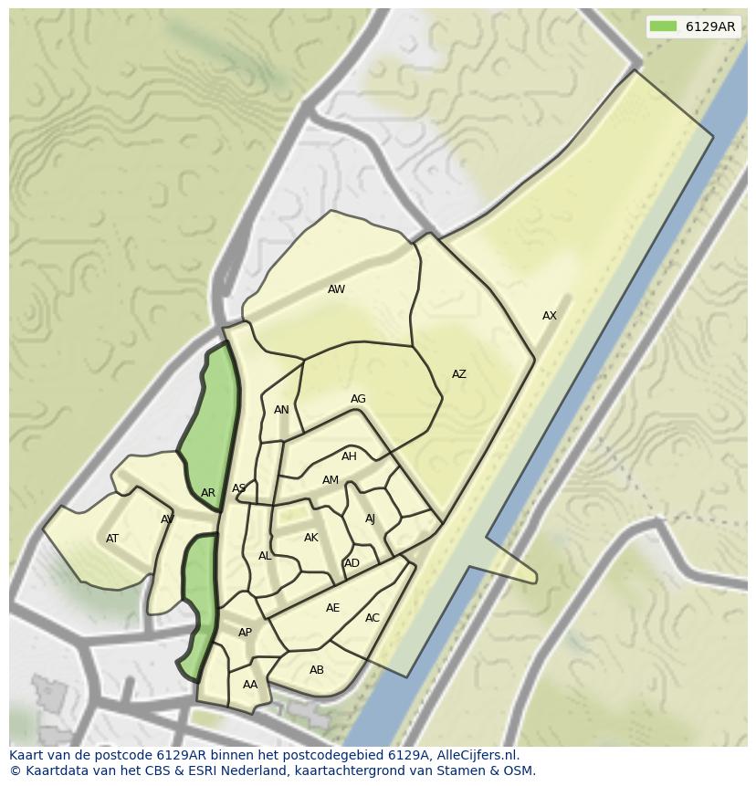 Afbeelding van het postcodegebied 6129 AR op de kaart.