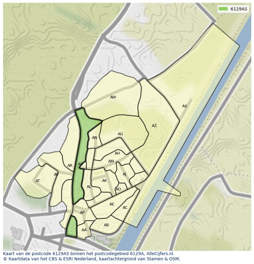 Afbeelding van het postcodegebied 6129 AS op de kaart.