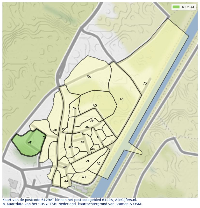 Afbeelding van het postcodegebied 6129 AT op de kaart.