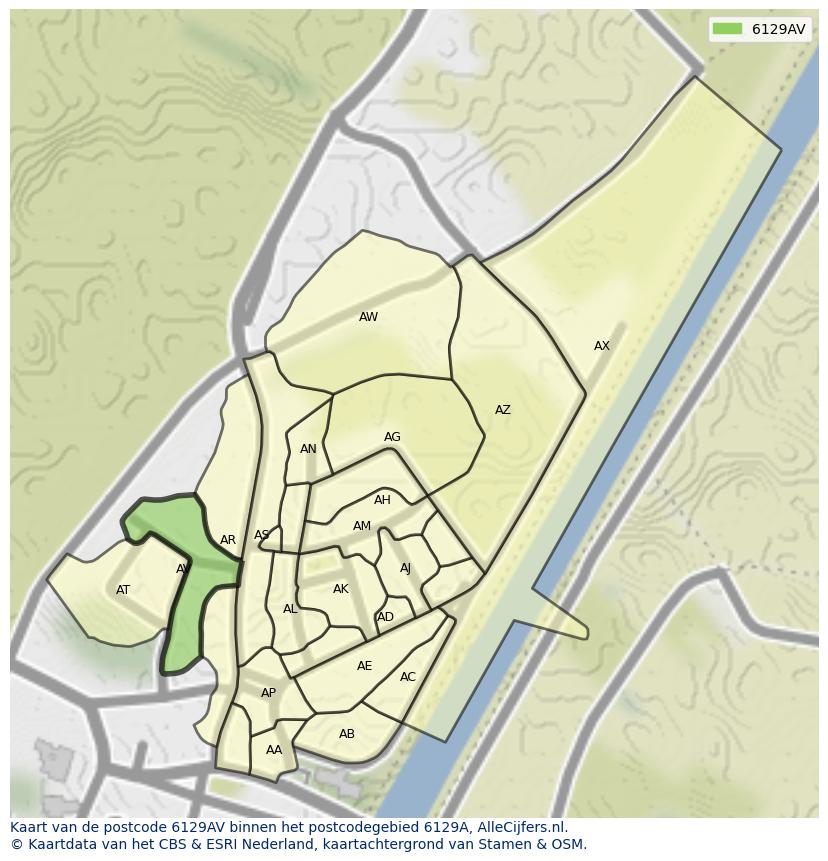 Afbeelding van het postcodegebied 6129 AV op de kaart.