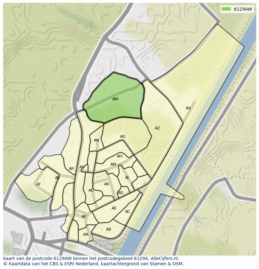 Afbeelding van het postcodegebied 6129 AW op de kaart.