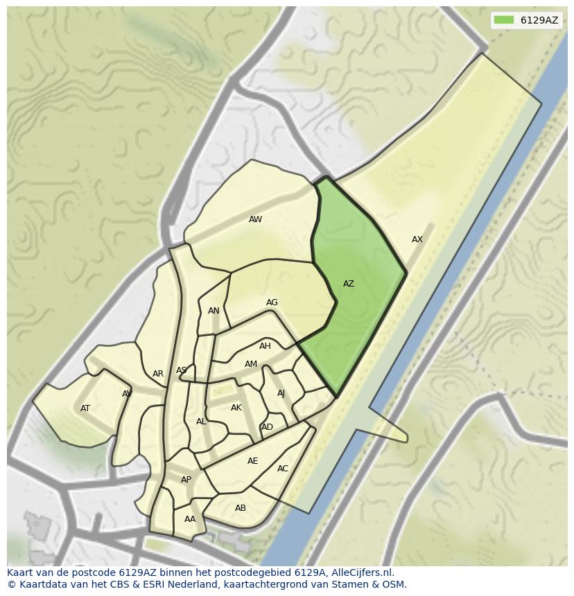 Afbeelding van het postcodegebied 6129 AZ op de kaart.