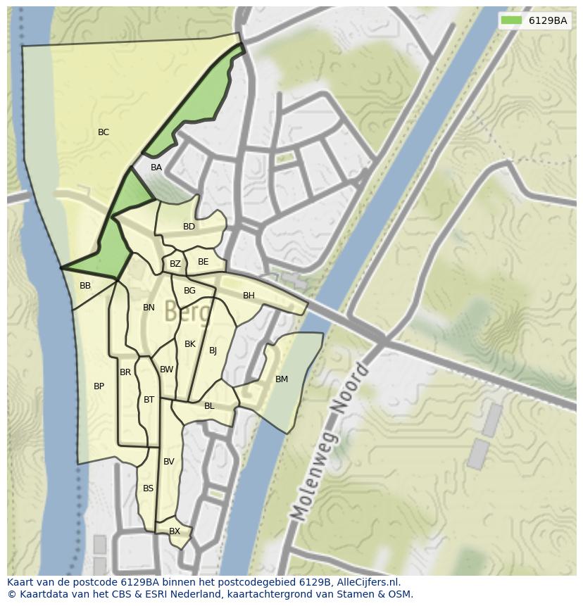 Afbeelding van het postcodegebied 6129 BA op de kaart.