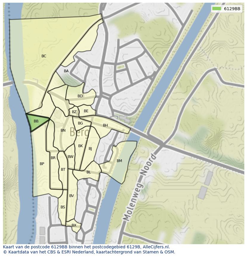 Afbeelding van het postcodegebied 6129 BB op de kaart.