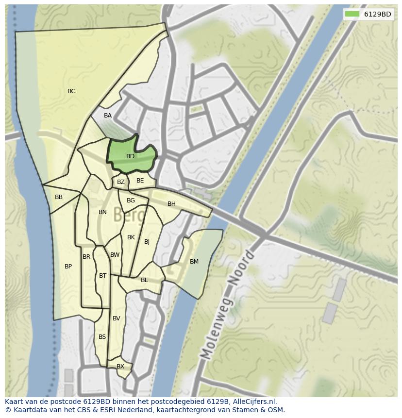 Afbeelding van het postcodegebied 6129 BD op de kaart.