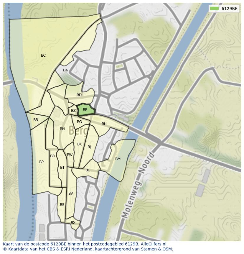 Afbeelding van het postcodegebied 6129 BE op de kaart.