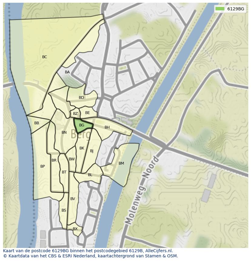 Afbeelding van het postcodegebied 6129 BG op de kaart.