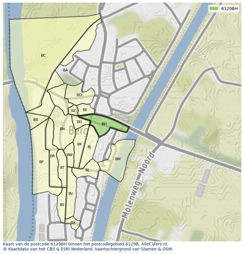 Afbeelding van het postcodegebied 6129 BH op de kaart.