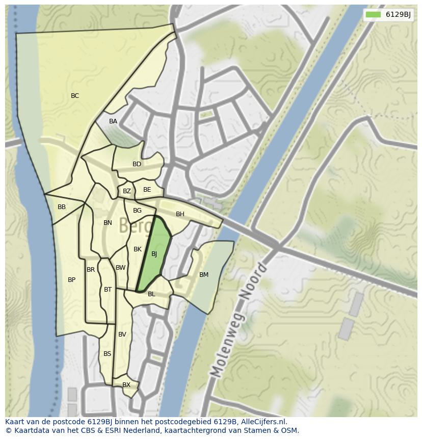 Afbeelding van het postcodegebied 6129 BJ op de kaart.