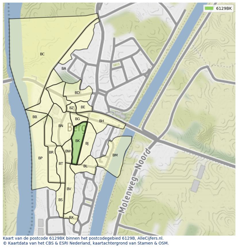 Afbeelding van het postcodegebied 6129 BK op de kaart.
