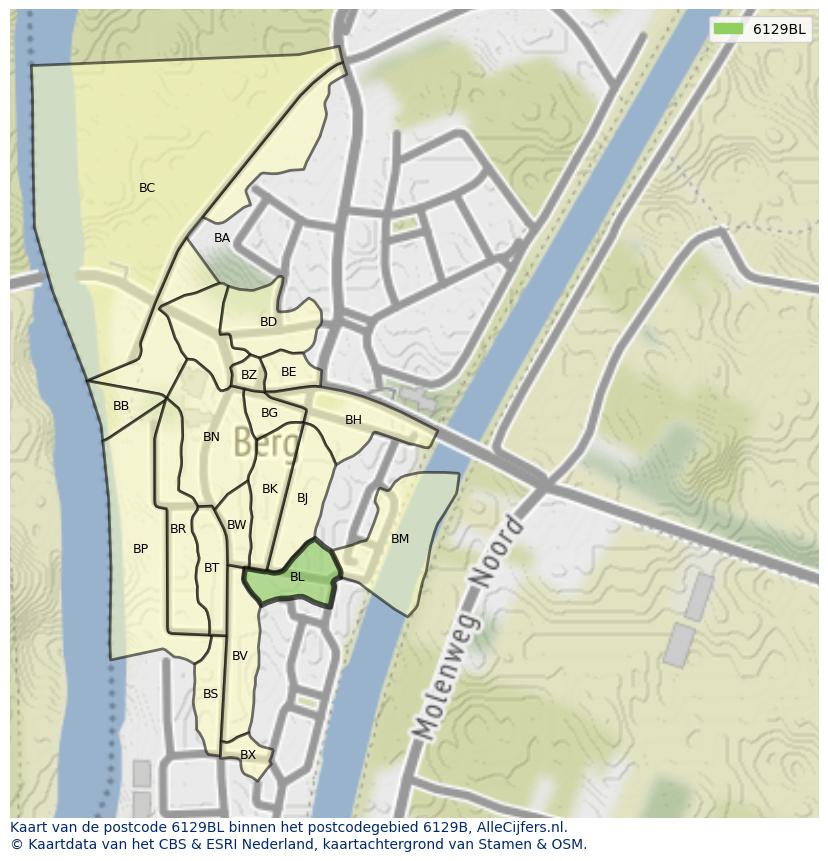 Afbeelding van het postcodegebied 6129 BL op de kaart.