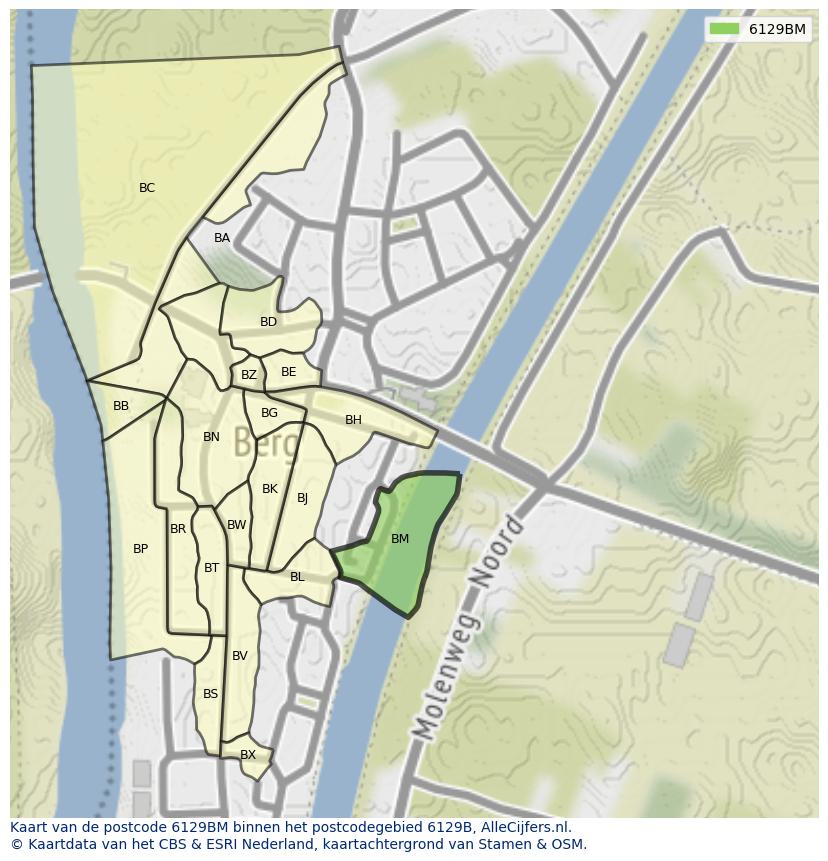 Afbeelding van het postcodegebied 6129 BM op de kaart.