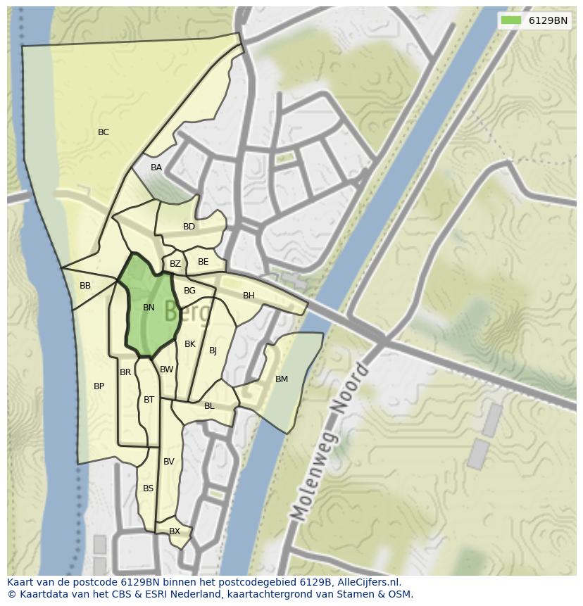 Afbeelding van het postcodegebied 6129 BN op de kaart.