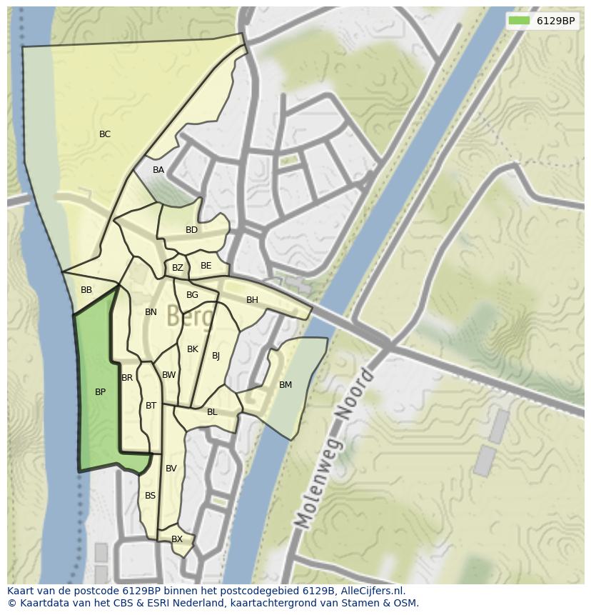 Afbeelding van het postcodegebied 6129 BP op de kaart.