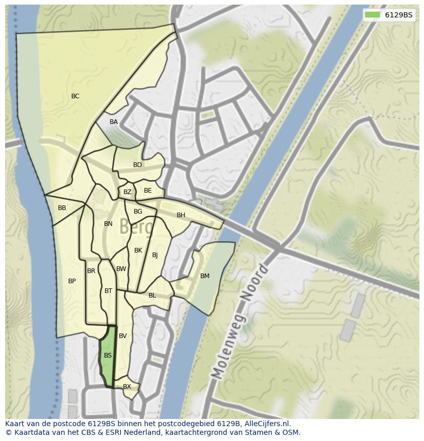 Afbeelding van het postcodegebied 6129 BS op de kaart.