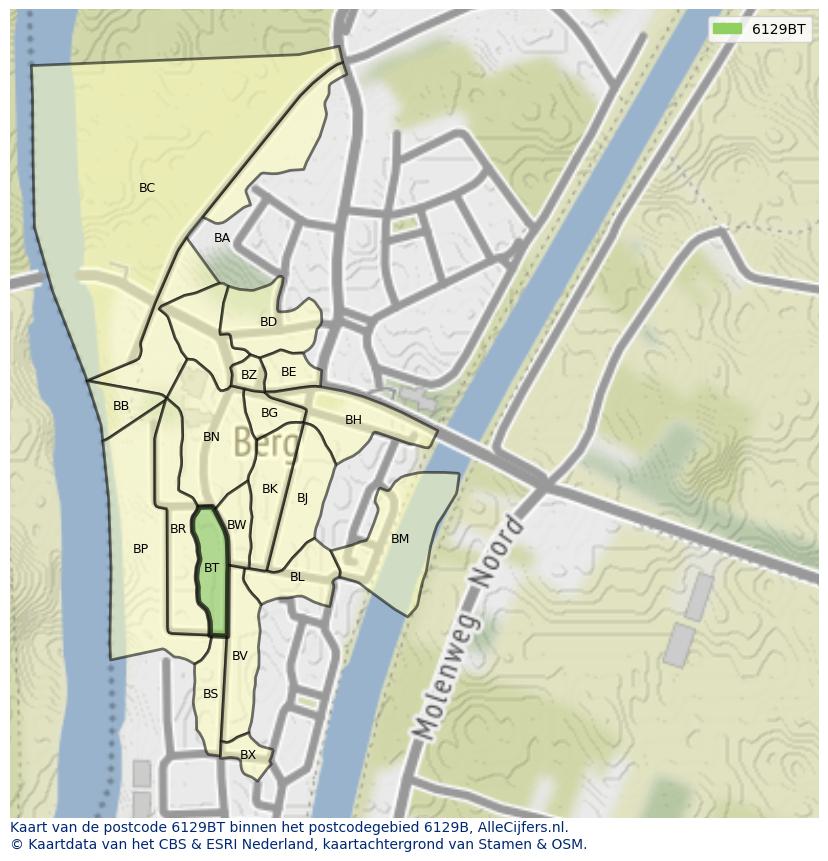 Afbeelding van het postcodegebied 6129 BT op de kaart.