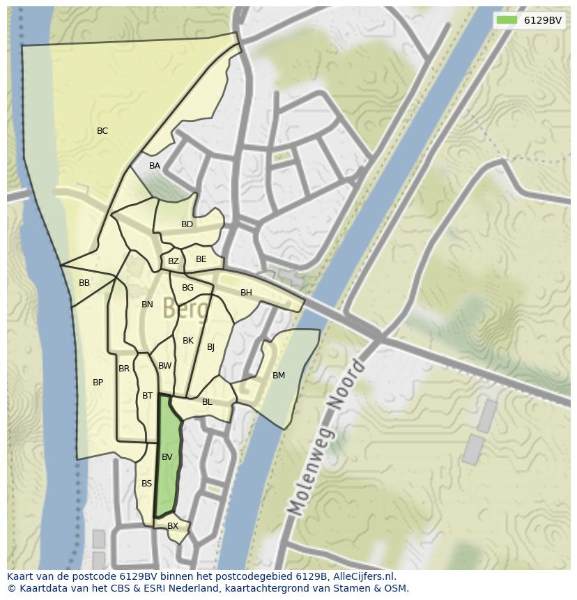 Afbeelding van het postcodegebied 6129 BV op de kaart.