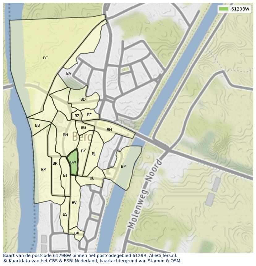 Afbeelding van het postcodegebied 6129 BW op de kaart.