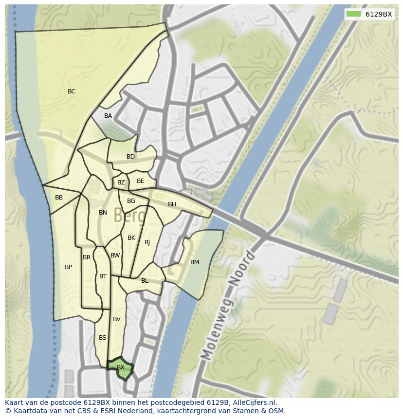 Afbeelding van het postcodegebied 6129 BX op de kaart.