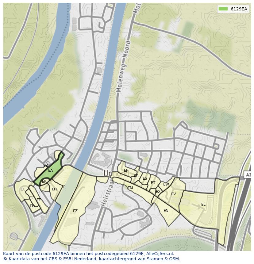Afbeelding van het postcodegebied 6129 EA op de kaart.