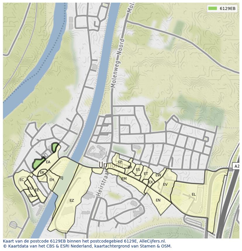 Afbeelding van het postcodegebied 6129 EB op de kaart.