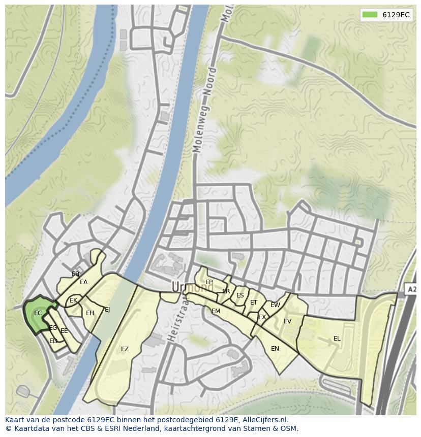 Afbeelding van het postcodegebied 6129 EC op de kaart.