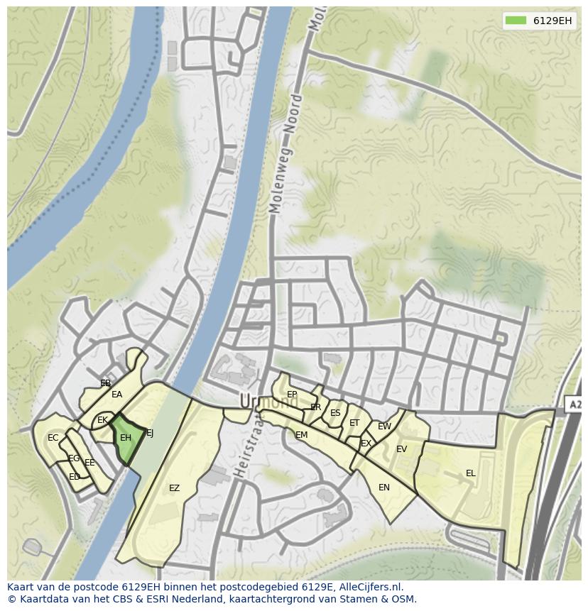 Afbeelding van het postcodegebied 6129 EH op de kaart.