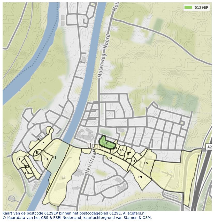 Afbeelding van het postcodegebied 6129 EP op de kaart.