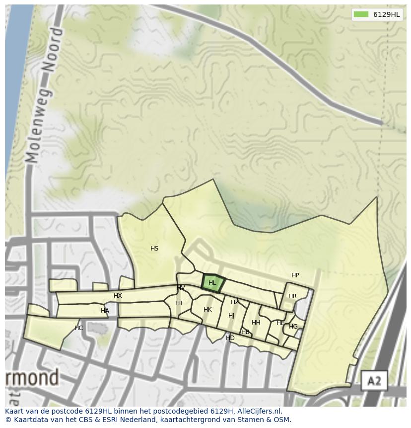 Afbeelding van het postcodegebied 6129 HL op de kaart.