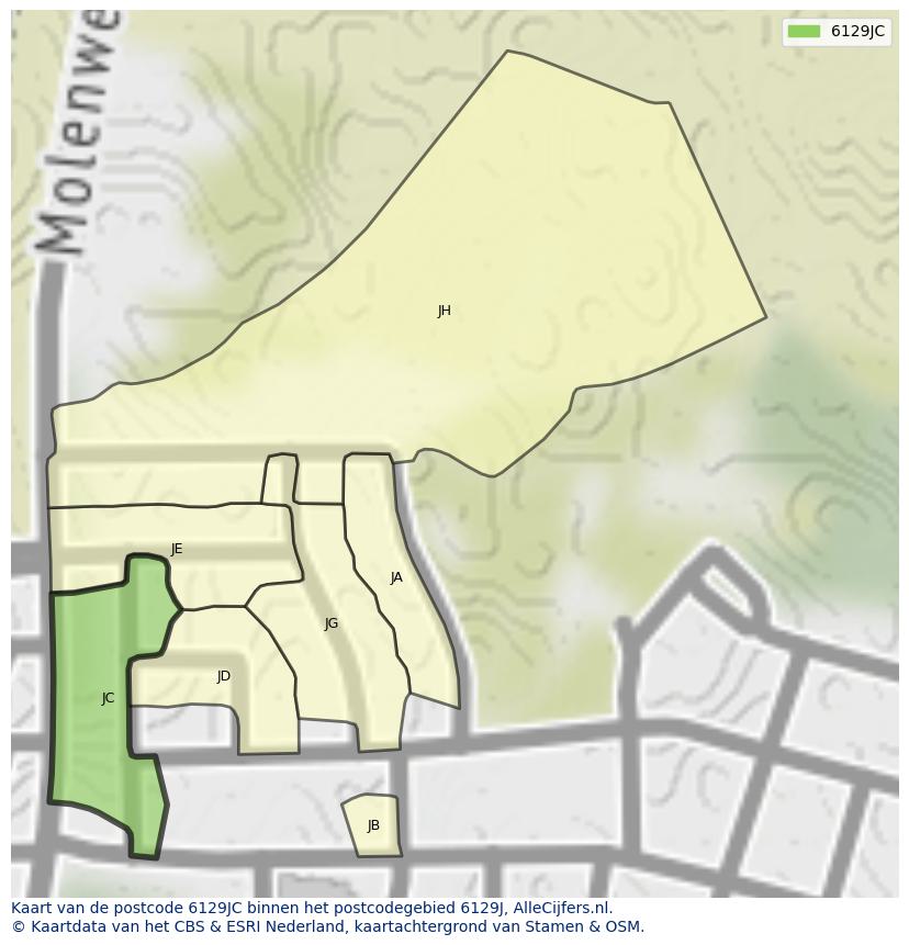 Afbeelding van het postcodegebied 6129 JC op de kaart.