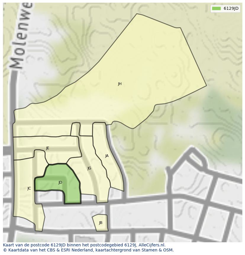 Afbeelding van het postcodegebied 6129 JD op de kaart.