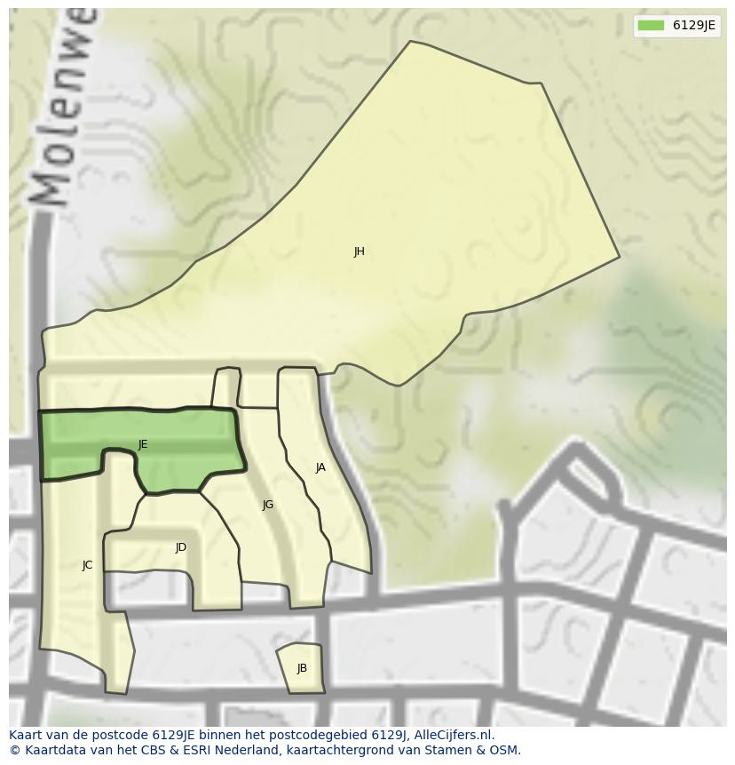 Afbeelding van het postcodegebied 6129 JE op de kaart.