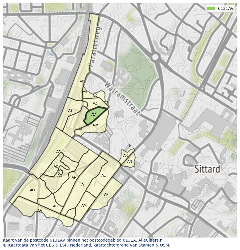Afbeelding van het postcodegebied 6131 AV op de kaart.