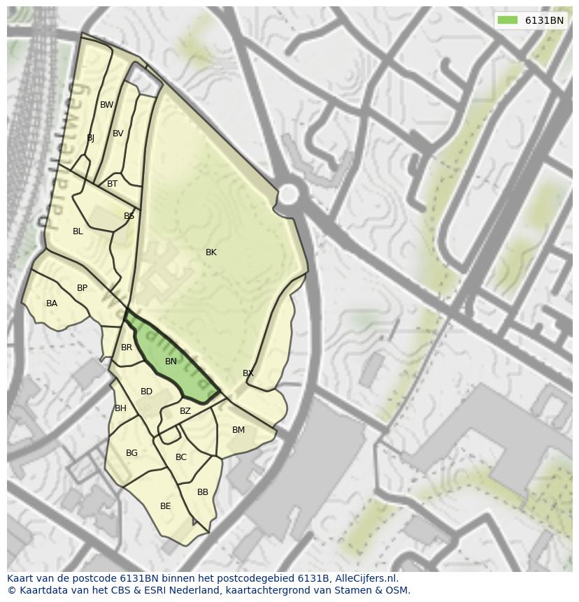 Afbeelding van het postcodegebied 6131 BN op de kaart.