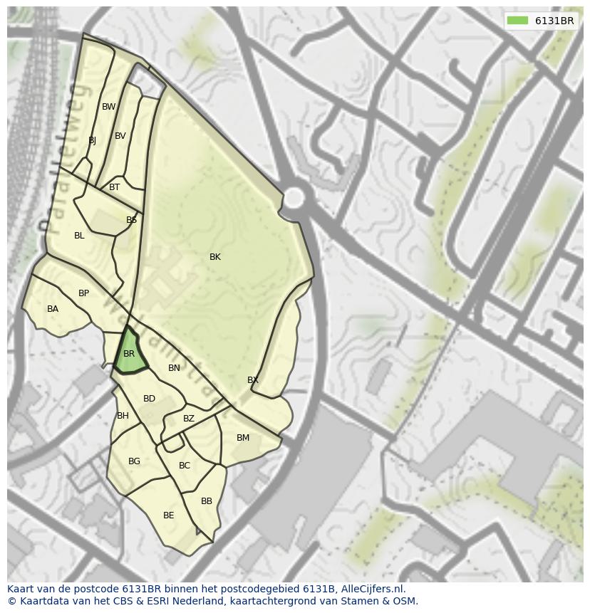 Afbeelding van het postcodegebied 6131 BR op de kaart.