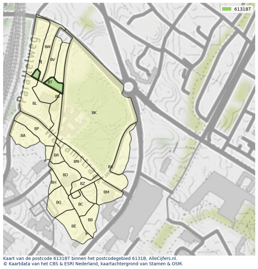 Afbeelding van het postcodegebied 6131 BT op de kaart.