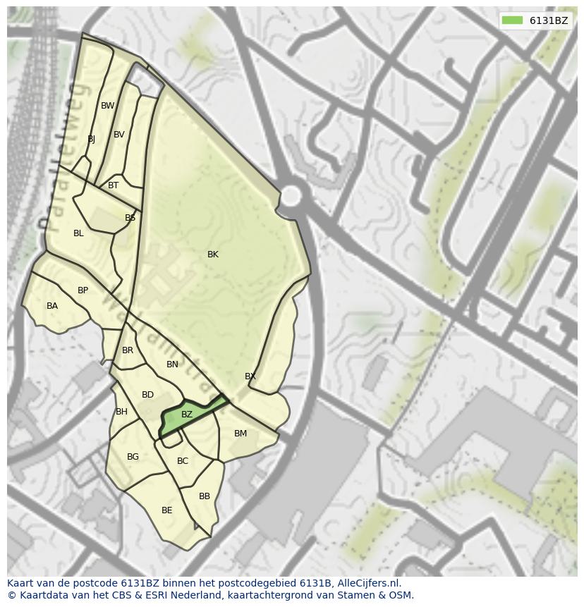 Afbeelding van het postcodegebied 6131 BZ op de kaart.