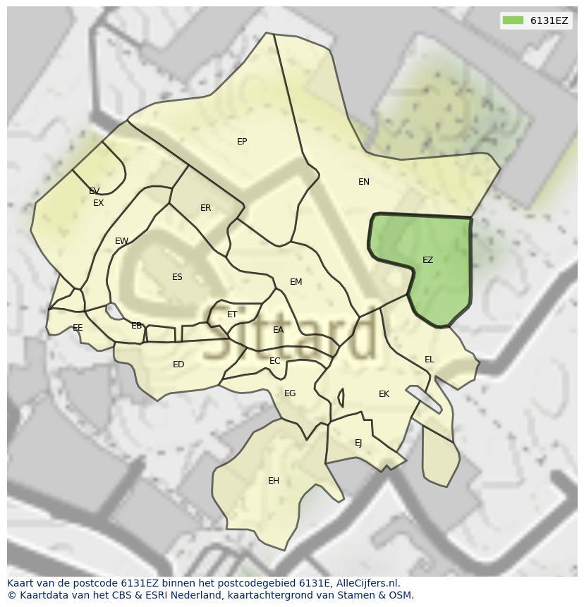 Afbeelding van het postcodegebied 6131 EZ op de kaart.