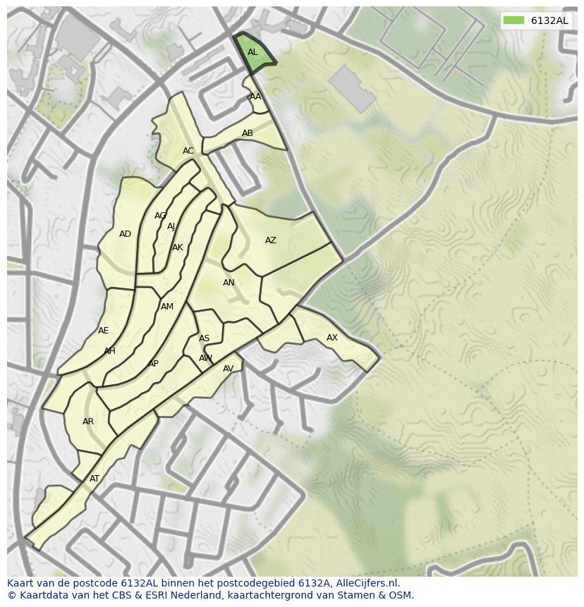 Afbeelding van het postcodegebied 6132 AL op de kaart.