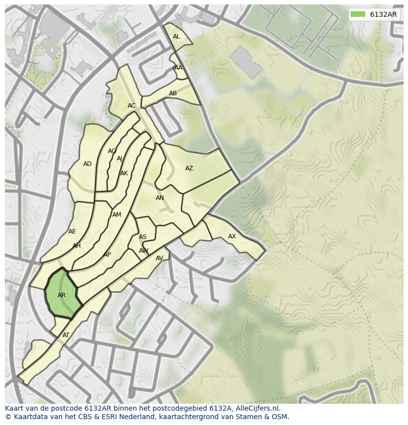Afbeelding van het postcodegebied 6132 AR op de kaart.