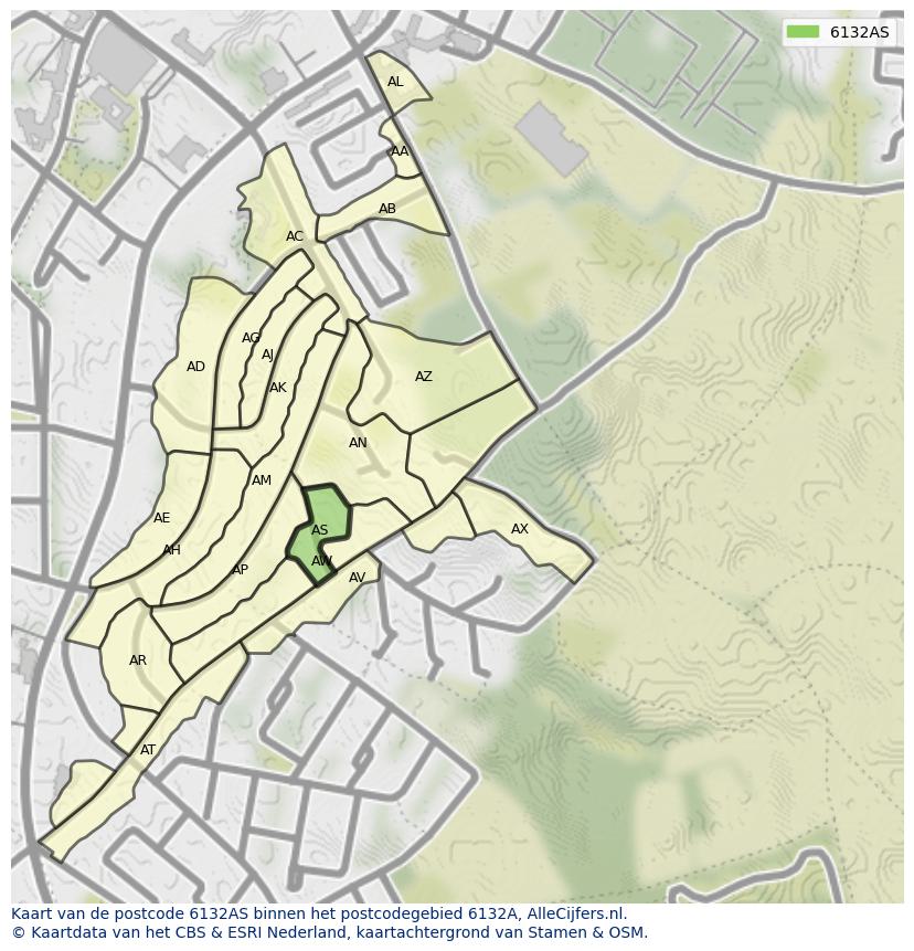 Afbeelding van het postcodegebied 6132 AS op de kaart.