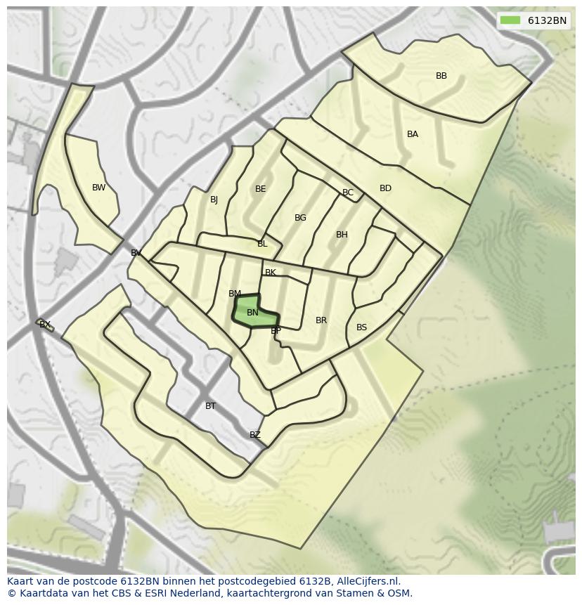 Afbeelding van het postcodegebied 6132 BN op de kaart.