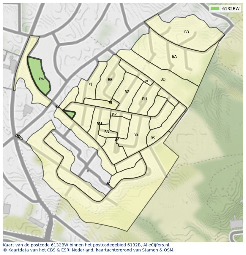 Afbeelding van het postcodegebied 6132 BW op de kaart.