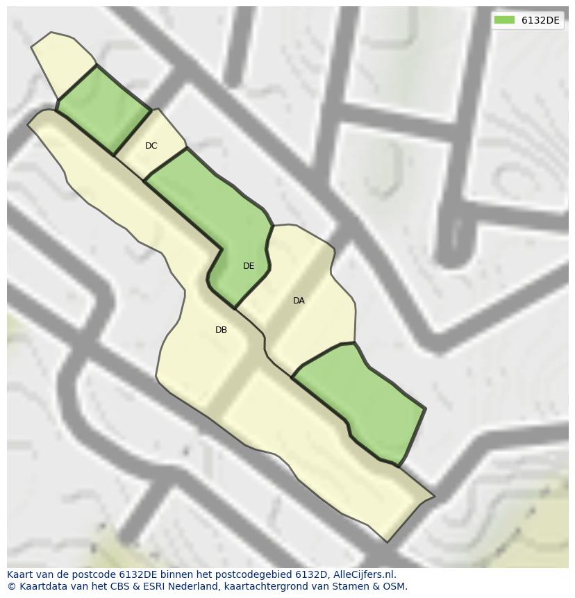 Afbeelding van het postcodegebied 6132 DE op de kaart.