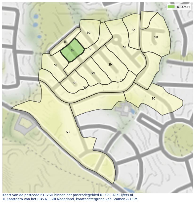 Afbeelding van het postcodegebied 6132 SH op de kaart.