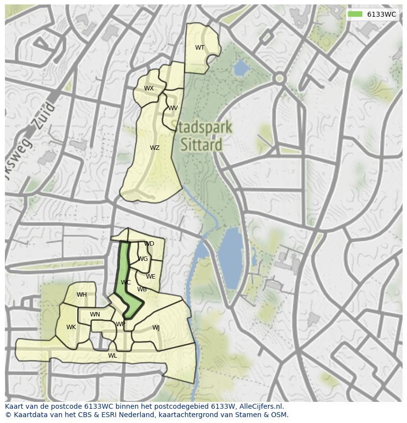 Afbeelding van het postcodegebied 6133 WC op de kaart.